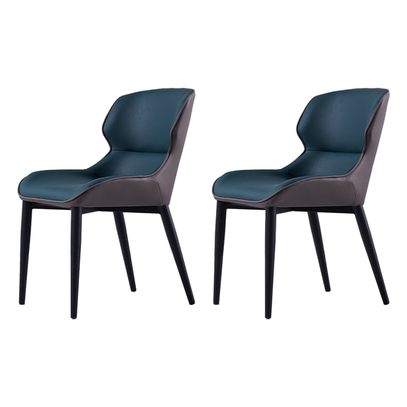 Silla de comedor tapizada de metal con respaldo de alas para interiores industriales (juego de 2)