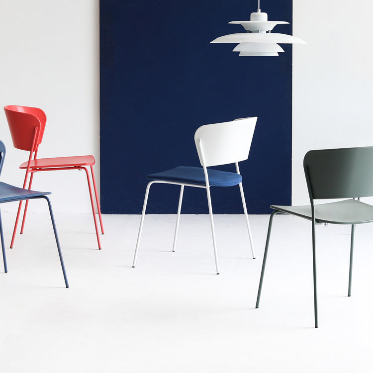 Contemporary Metal Stackable Chairs Kitchen Dining Room Open Back Side Chair