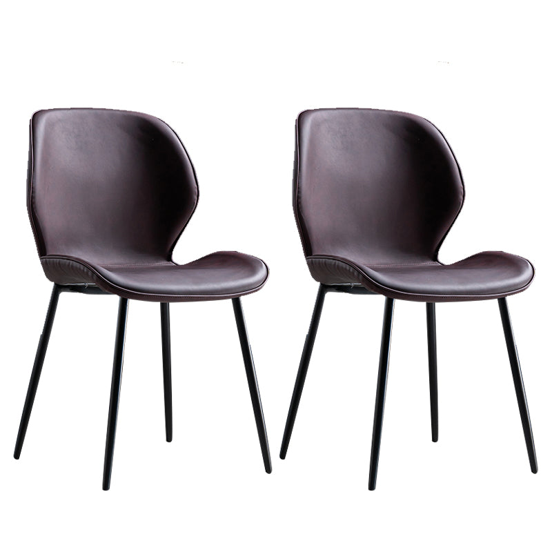 Chaise d'appoint scandinave en cuir avec finition mate et dossier à oreilles (Ensemble de 2)