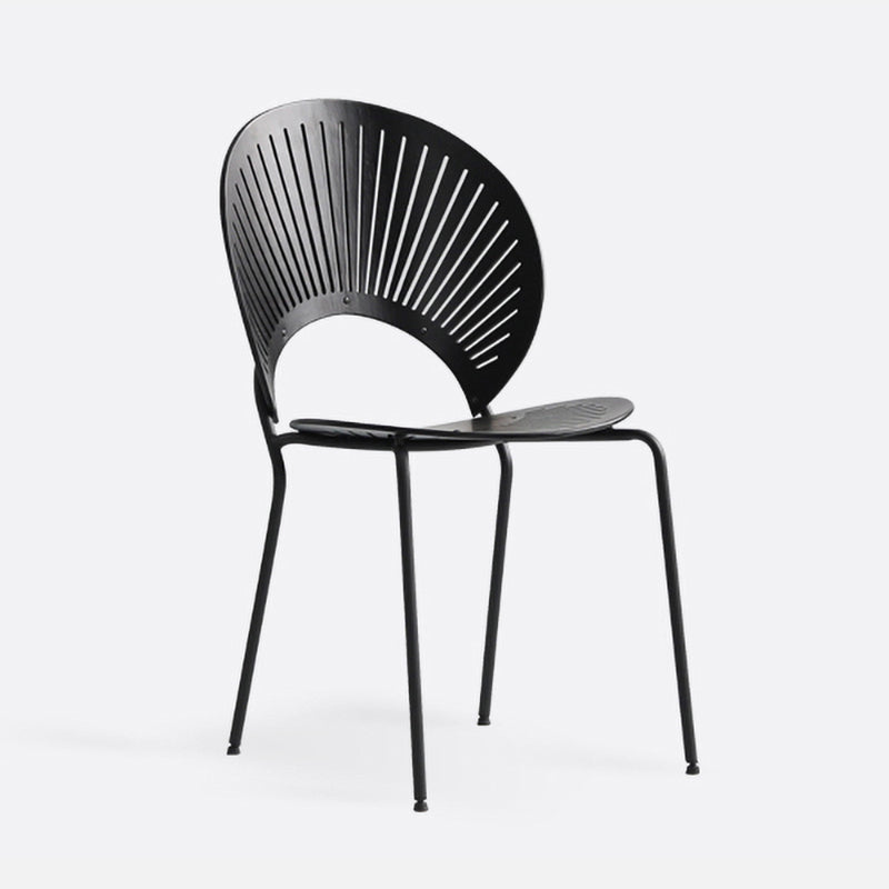 Eigentijdse metalen eetkamerstoelen armloze open achterkant eetkamerstoel