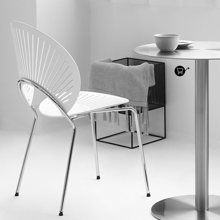 Eigentijdse metalen eetkamerstoelen armloze open achterkant eetkamerstoel