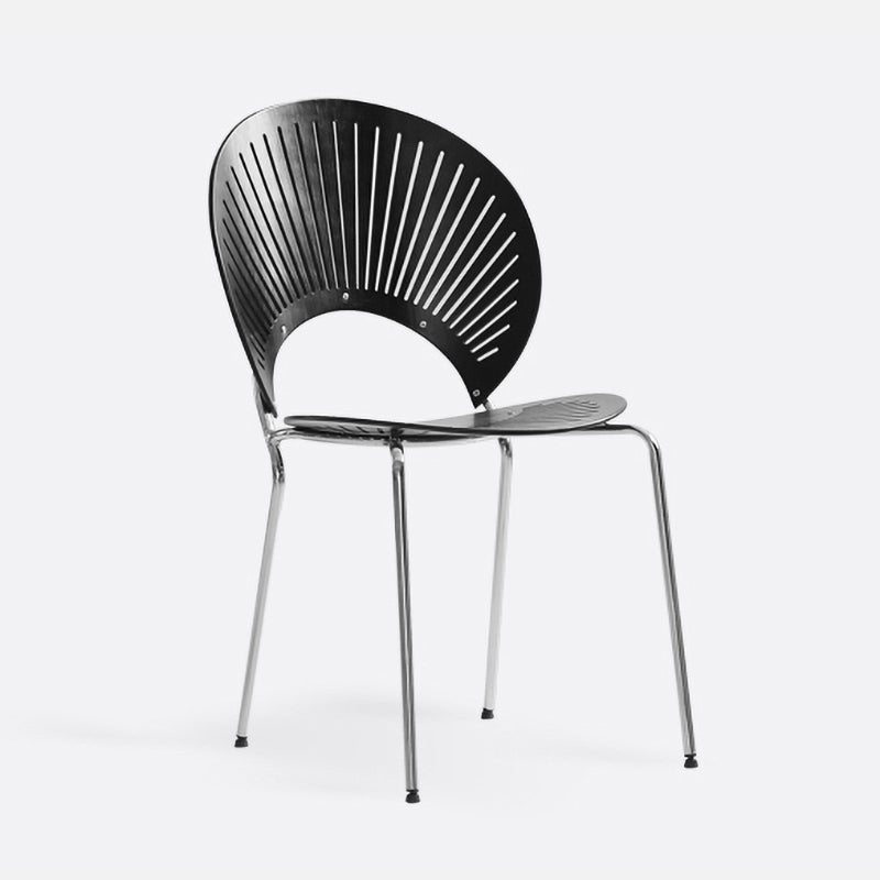 Eigentijdse metalen eetkamerstoelen armloze open achterkant eetkamerstoel