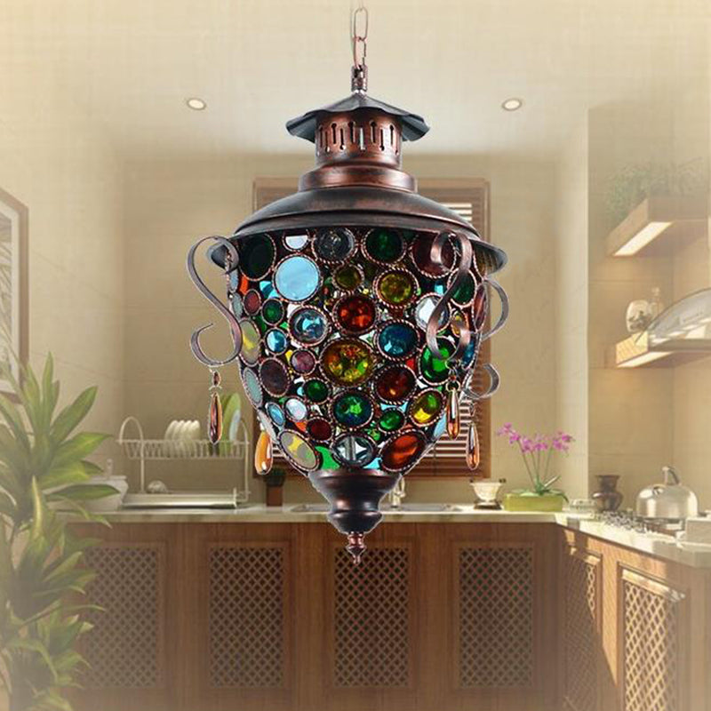 1 Bulb Pine Cone Pendant Light Vintage Copper Metal Hanging Lamp Kit for Dining Room