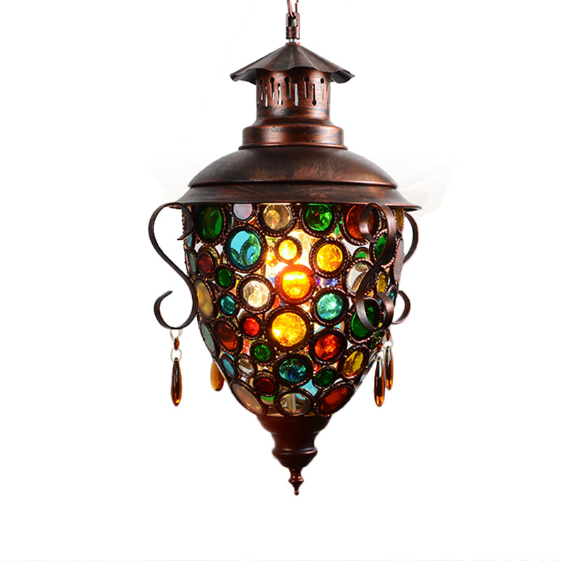 1 Bulb Pine Cone Pendant Light Vintage Copper Metal Hanging Lamp Kit for Dining Room