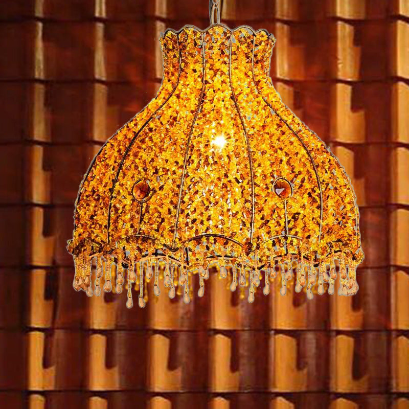 Scalloped Restaurant Pendant Lamp Decorative Metal 1 Head Yellow Hanging Ceiling Light