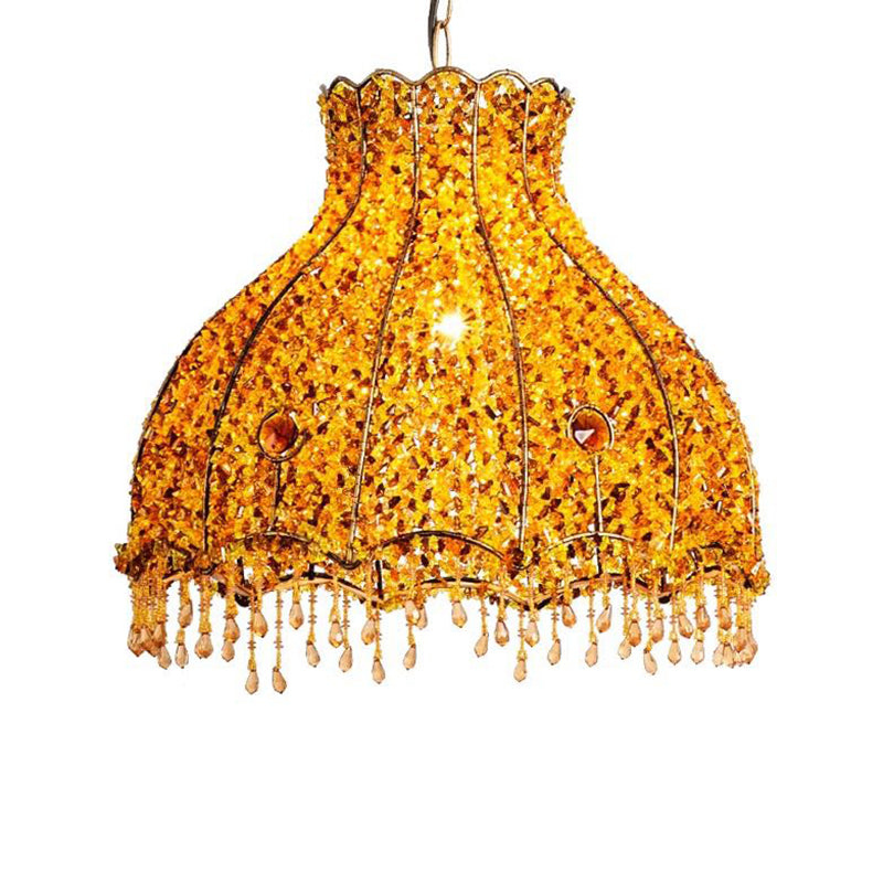 Scalloped Restaurant Pendant Lamp Decorative Metal 1 Head Yellow Hanging Ceiling Light