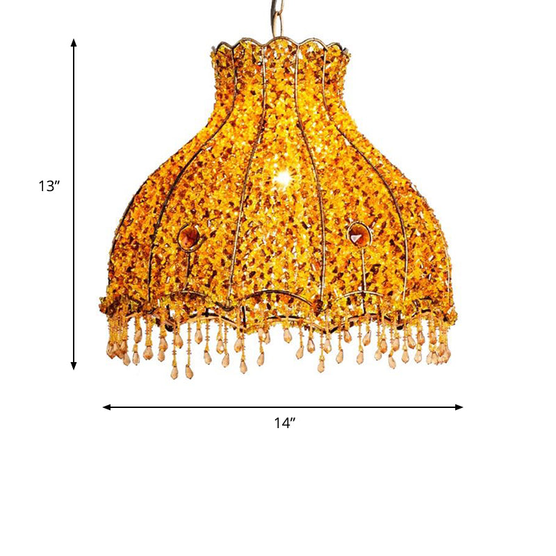 Scalloped Restaurant Pendant Lamp Decorative Metal 1 Head Yellow Hanging Ceiling Light