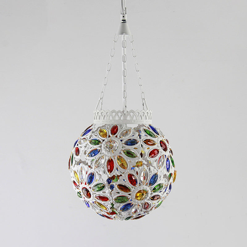 Metal White Hanging Light Globe 1 Head Traditional Suspension Lamp for Dining Room
