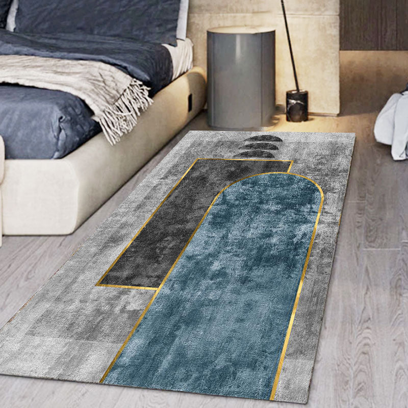 Blauwe woonkamer vloerkleed geometrisch patroon polyester gebied tapijt vlek resistent tapijt