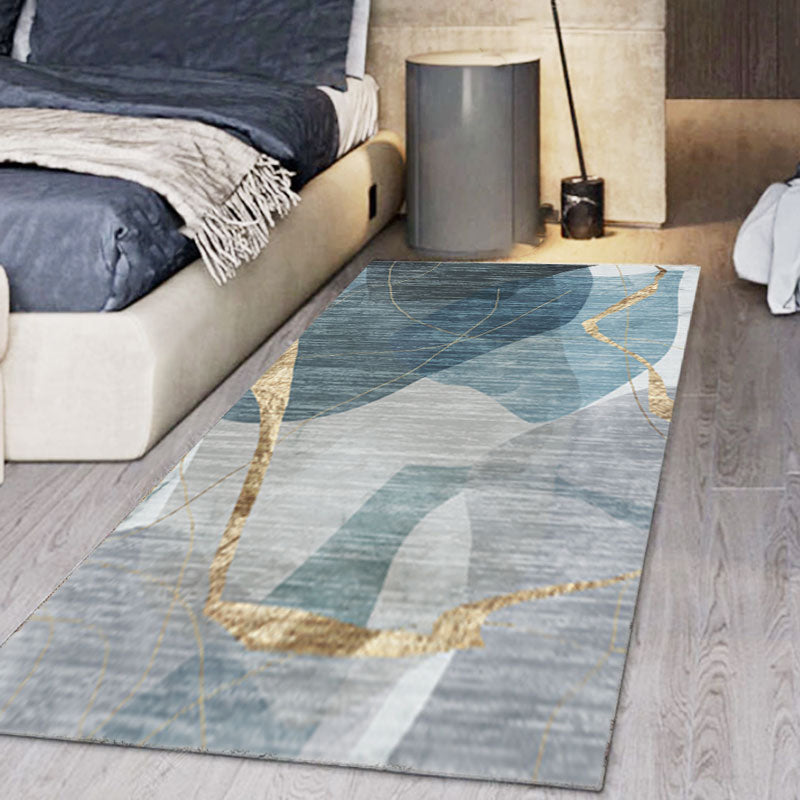 Blauwe woonkamer vloerkleed geometrisch patroon polyester gebied tapijt vlek resistent tapijt