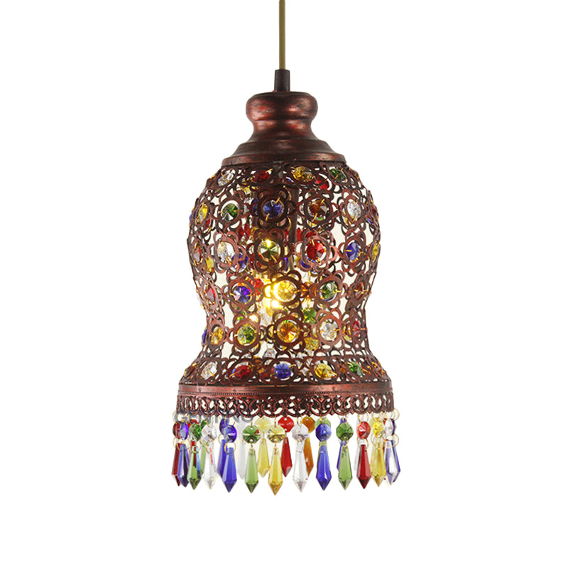 1 Bulb Metal Pendant Light Fixture Bohemian Copper Urn Shape Living Room Drop Lamp