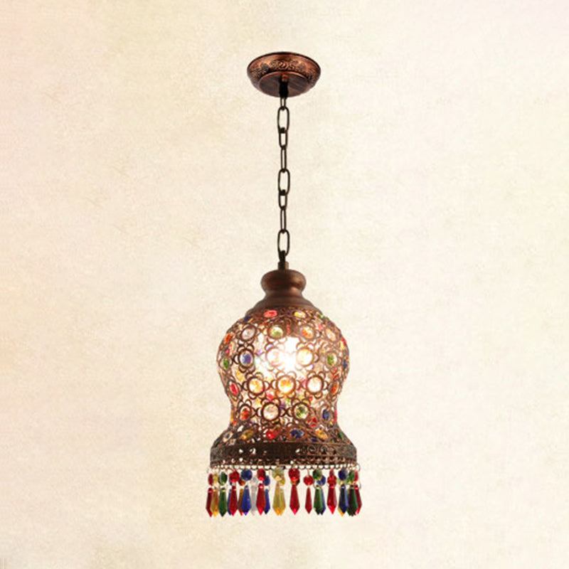 1 Bulb Metal Pendant Light Fixture Bohemian Copper Urn Shape Living Room Drop Lamp