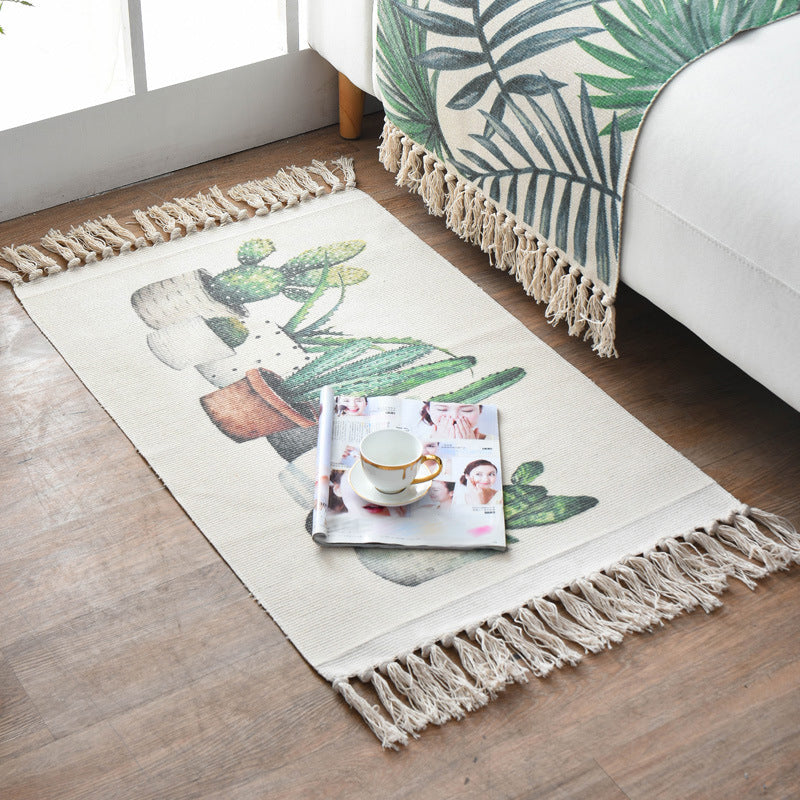 Bohemian Tribal Print Rug Retro Washable Area Carpet Fringe Design Cotton Blend Rug for Home Decor