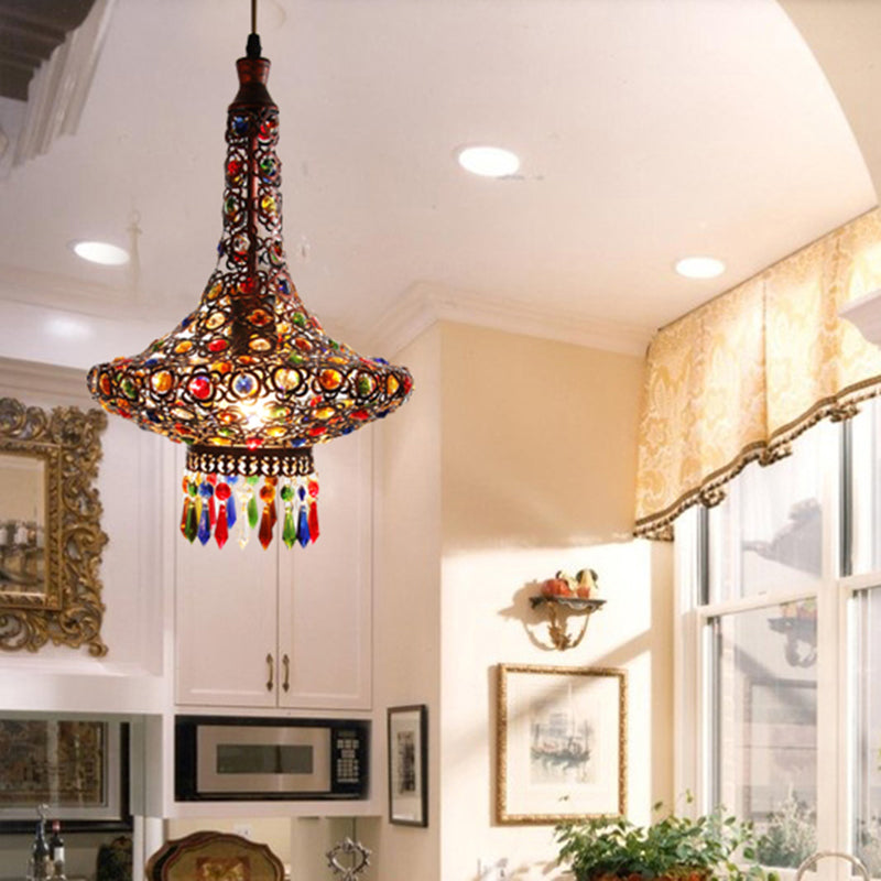 Teardrop Metal Hanging Pendant Bohemian 1 Head Kitchen Suspension Lamp in Copper