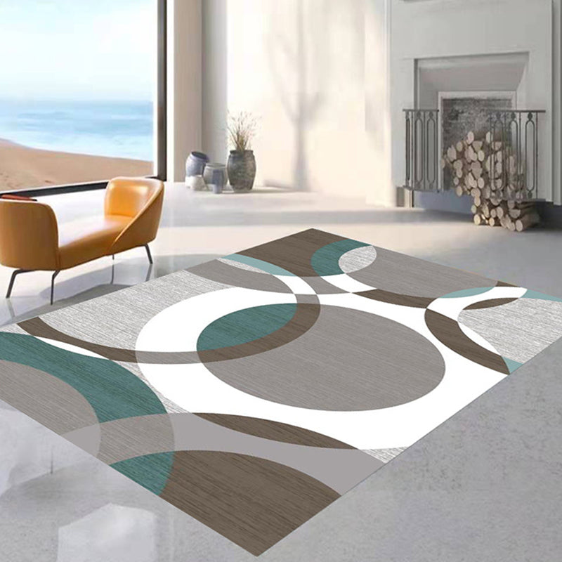 Red Modern Area Rug Polyester Ring Rug Non-Slip Backing Rug for Living Room