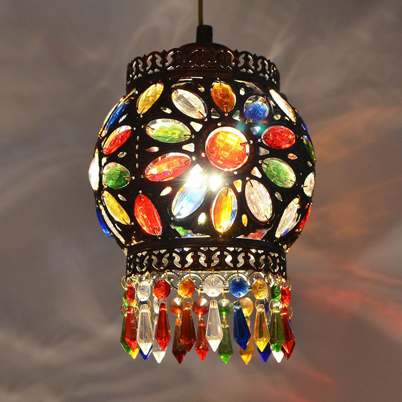 Copper Spherical Hanging Lamp Kit Bohemian Metal 1 Head Dining Room Suspension Light