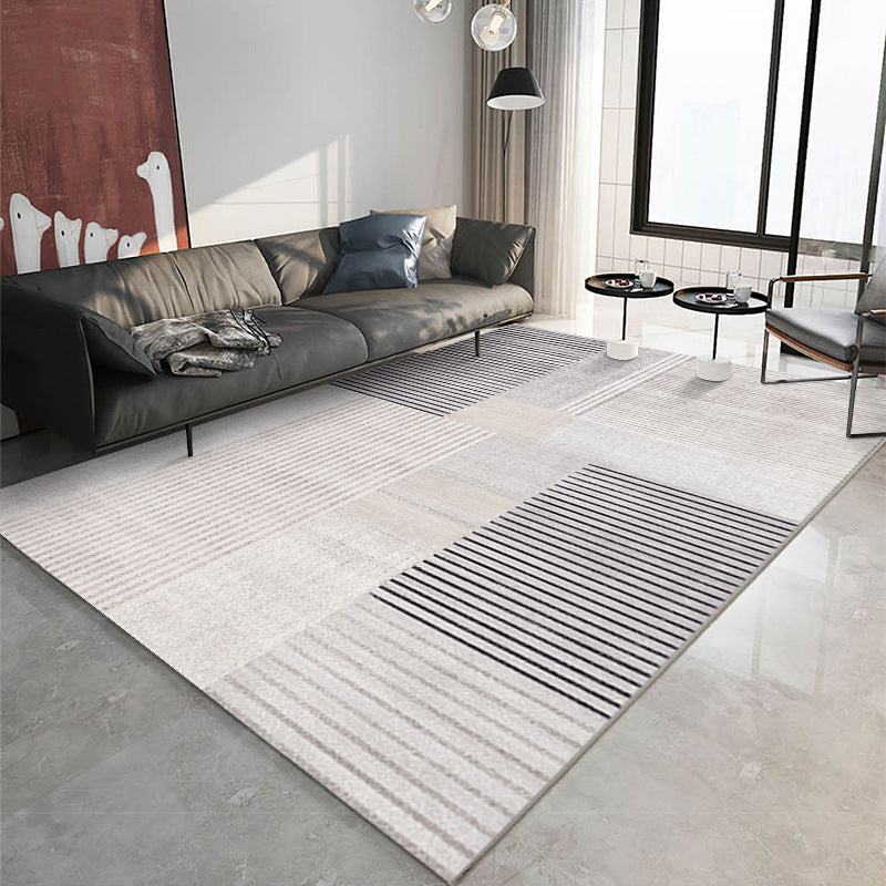 Zwart eenvoudige tapijten Polyester rechte lijn tapijt wasbaar tapijt voor woonkamer