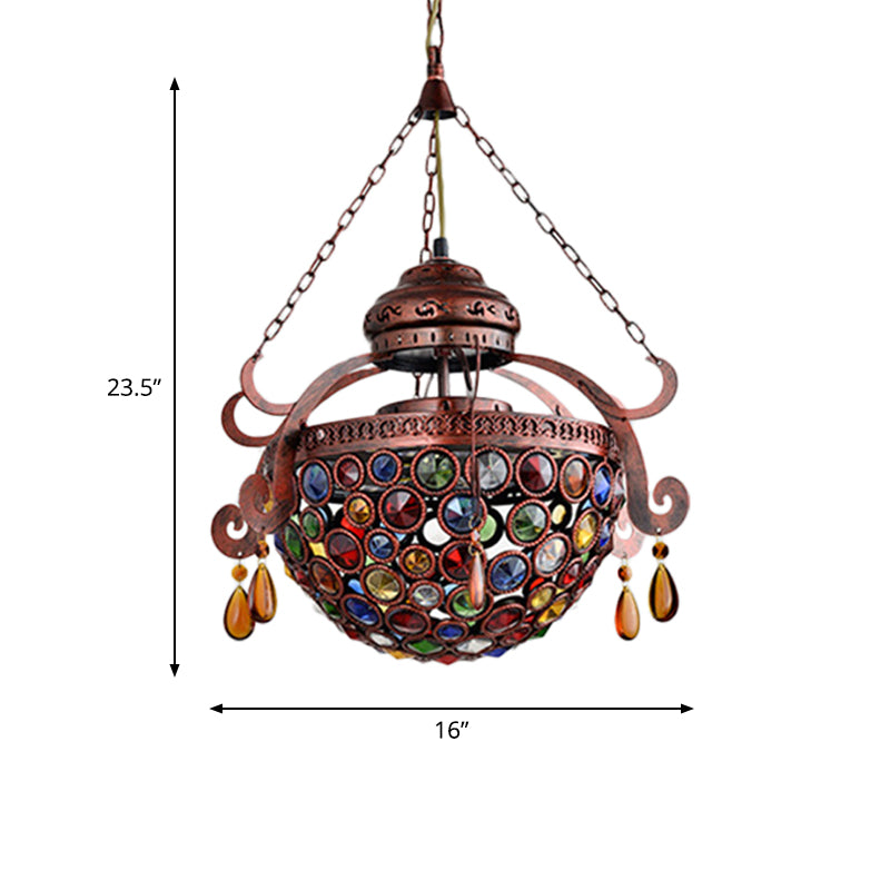 Metal Bowl Drop Pendant Antique 1 Light Living Room Hanging Light Fixture in Copper