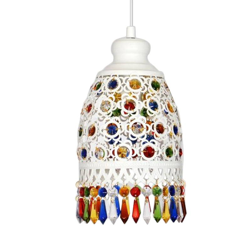 Bohemian Dome Pendant Lamp 1 Light Metal Hanging Ceiling Light in White for Living Room