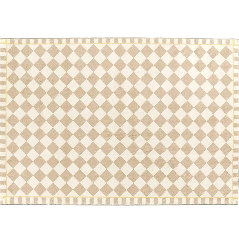 Light Brown Modern Rug Polyester Grid Rug Washable Rug for Living Room
