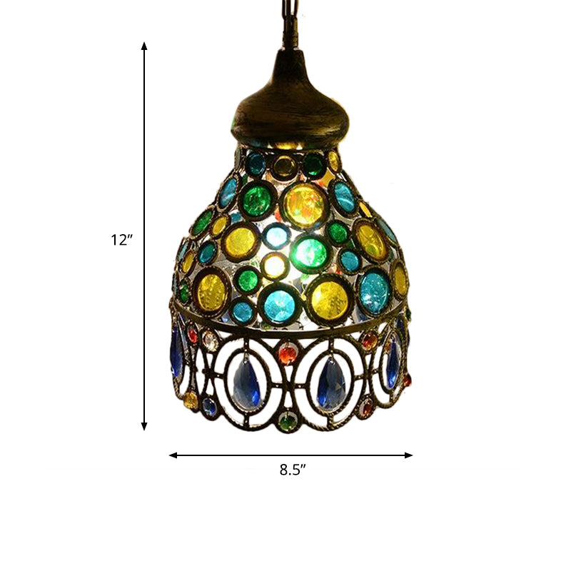 Hollow Restaurant Suspension Lighting Decorative 1 Bulb Green Hanging Pendant Light