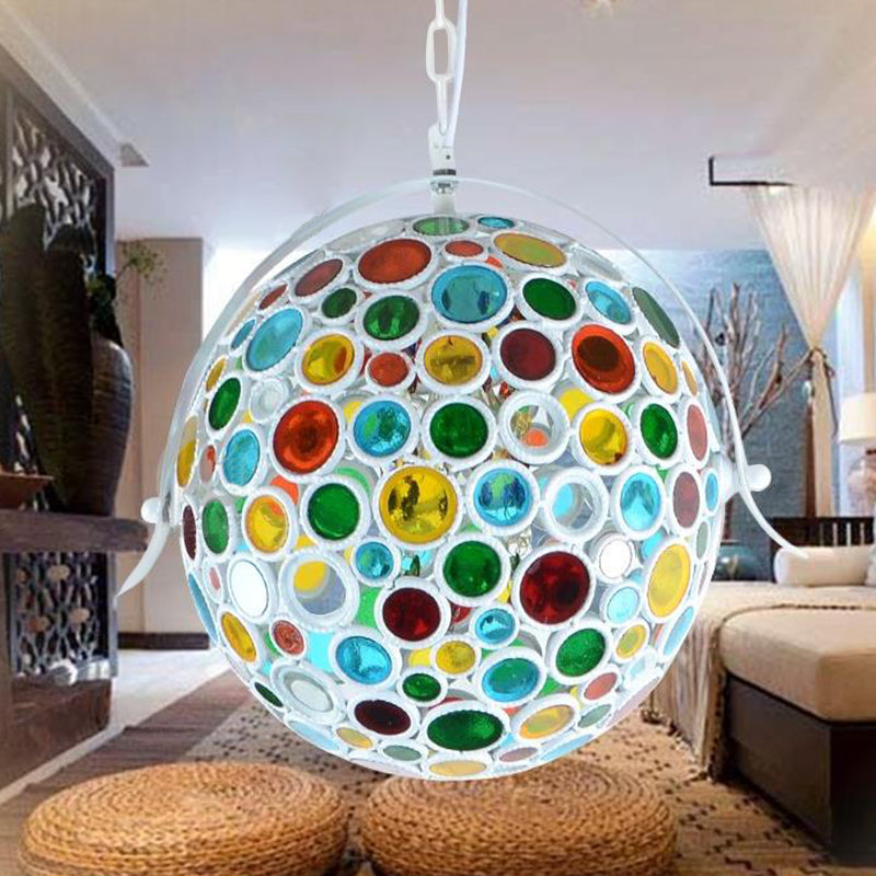 White 1 Light Suspension Lamp Bohemian Metal Ball Pendant Light Fixture for Living Room