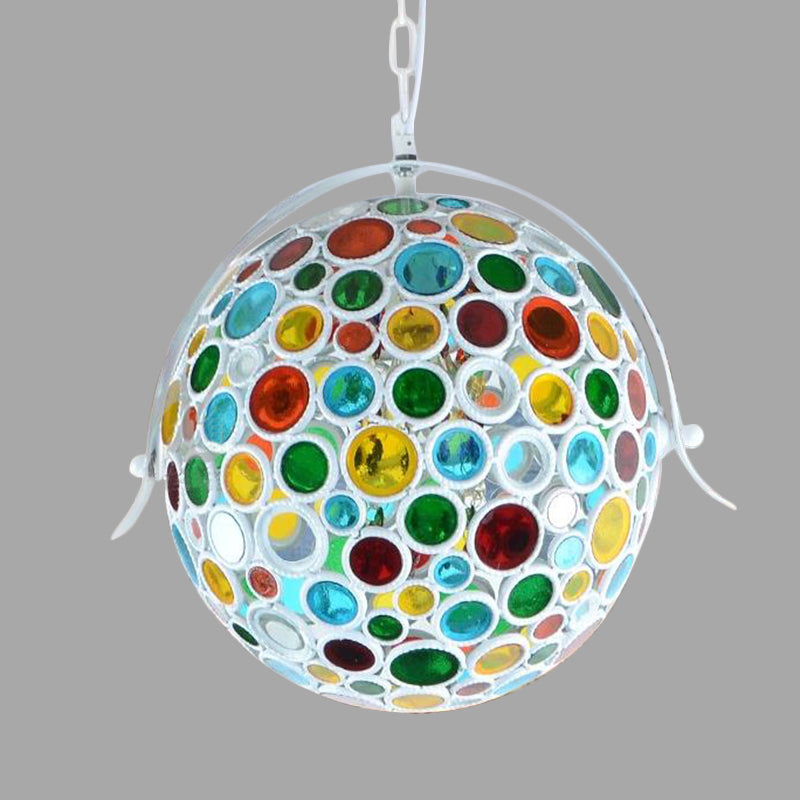 White 1 Light Suspension Lamp Bohemian Metal Ball Pendant Light Fixture for Living Room