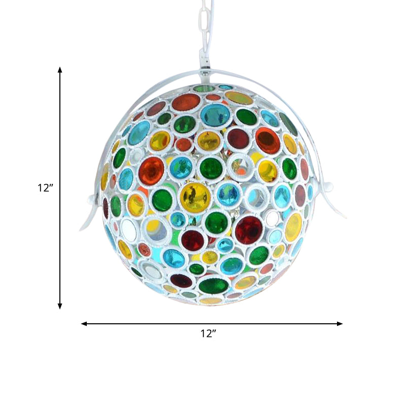 White 1 Light Suspension Lamp Bohemian Metal Ball Pendant Light Fixture for Living Room