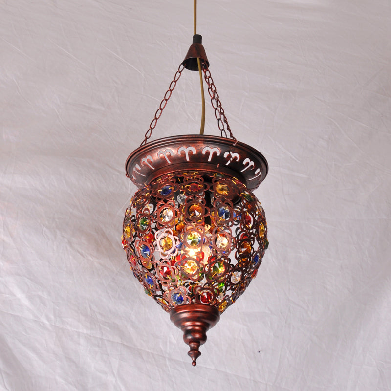 Metal Copper Drop Lamp Urn 1 Bulb Traditional Suspended Lighting Fixture for Balcony