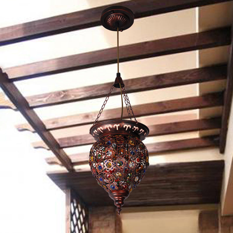 Metal Copper Drop Lamp Urn 1 Bulb Traditional Suspended Lighting Fixture for Balcony