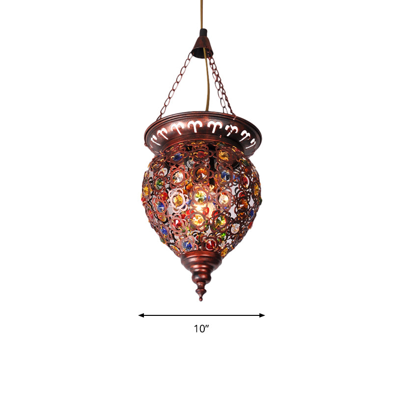 Metal Copper Drop Lamp Urn 1 Bulb Traditional Suspended Lighting Fixture for Balcony