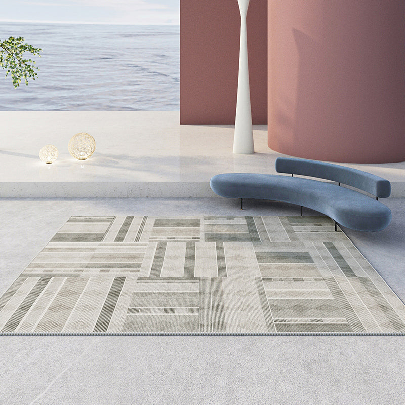 Contemporary Geometry Printed Rug Polyester Indoor Carpet Non-Slip Backing Carpet for Living Room