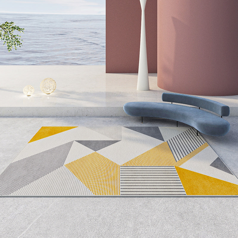 Contemporary Geometry Printed Rug Polyester Indoor Carpet Non-Slip Backing Carpet for Living Room