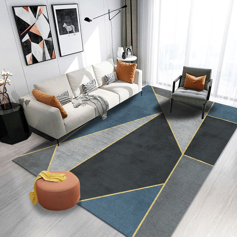 Gray Tone Carpet Modern Geometric Area Rug Polyester Washable Carpet with Non-Slip Backing
