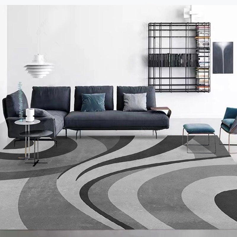 Gray Tone Carpet Modern Geometric Area Rug Polyester Washable Carpet with Non-Slip Backing