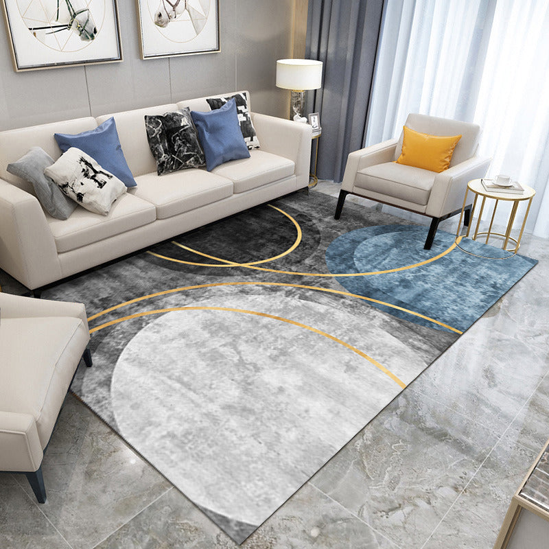 Gray Tone Carpet Modern Geometric Area Rug Polyester Washable Carpet with Non-Slip Backing
