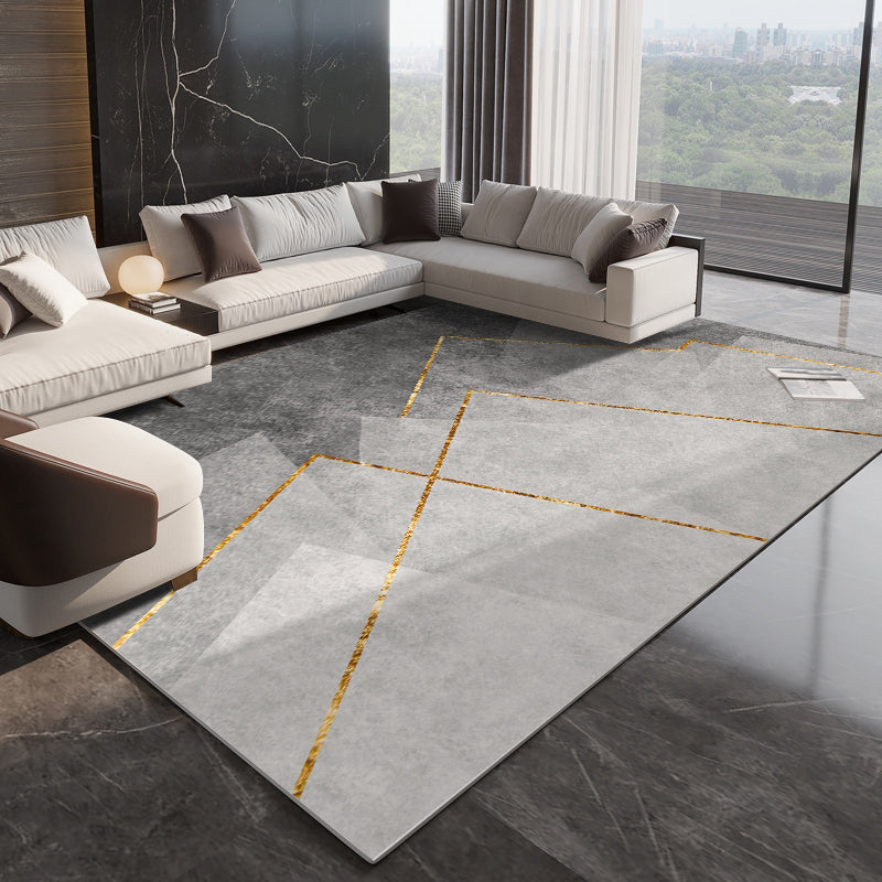 Gray Tone Carpet Modern Geometric Area Rug Polyester Washable Carpet with Non-Slip Backing
