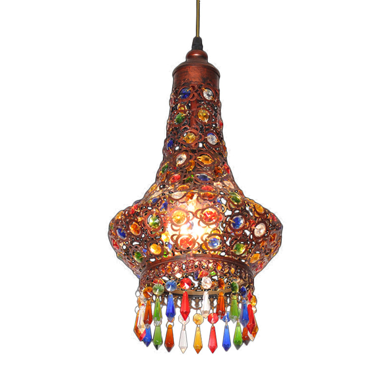 1 Bulb Teardrop Pendant Light Vintage Copper Metal Suspended Lighting Fixture for Hallway