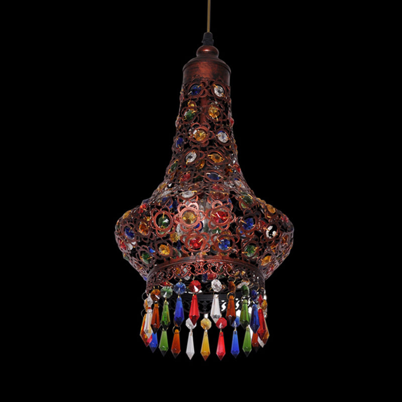 1 Bulb Teardrop Pendant Light Vintage Copper Metal Suspended Lighting Fixture for Hallway