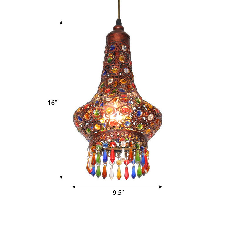 1 Bulb Teardrop Pendant Light Vintage Copper Metal Suspended Lighting Fixture for Hallway