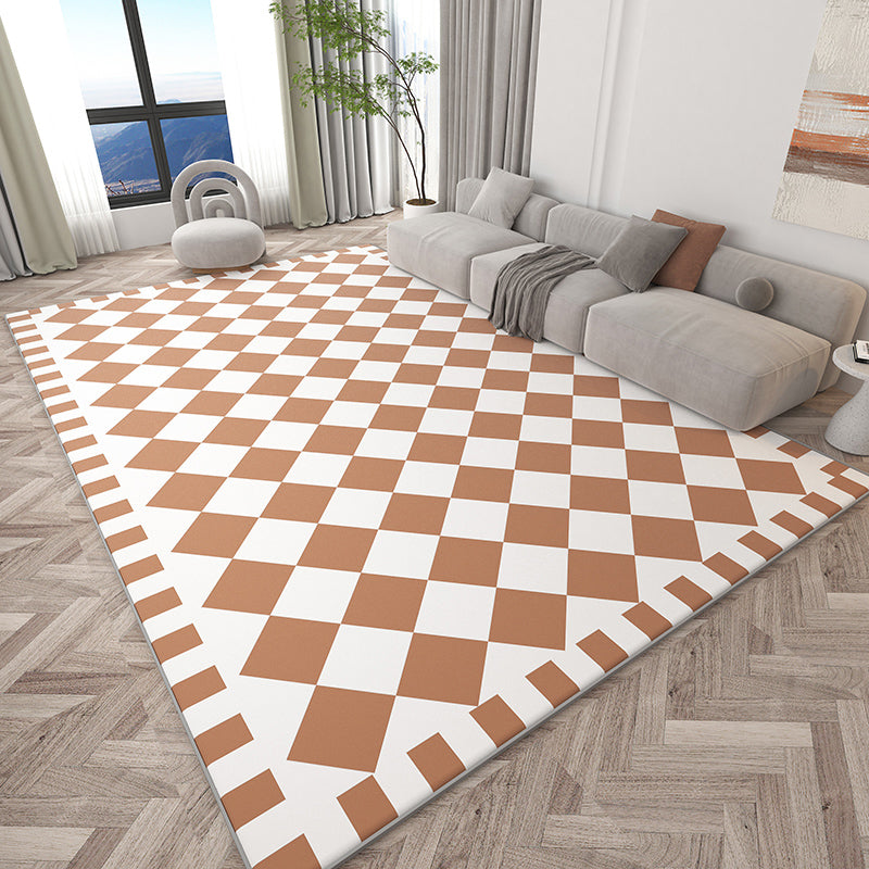 Classic Washable Carpet Leisure Check Pattern Area Rug Polyester Stain Resistant Rug for Living Room