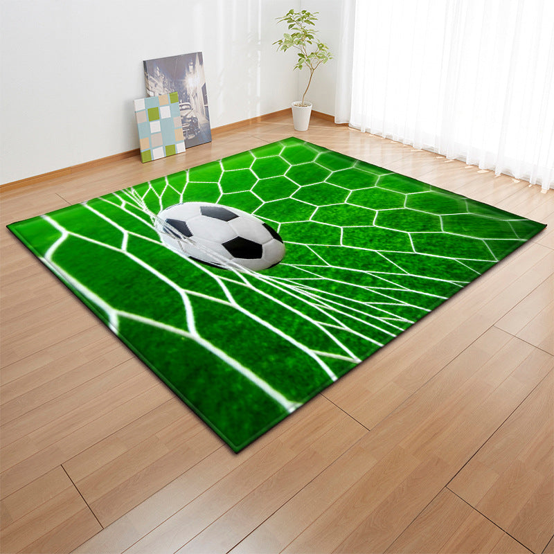 Green Modern Carpet Football Print Polyester Area Rug Stain Resistant Rug for Drawing Room