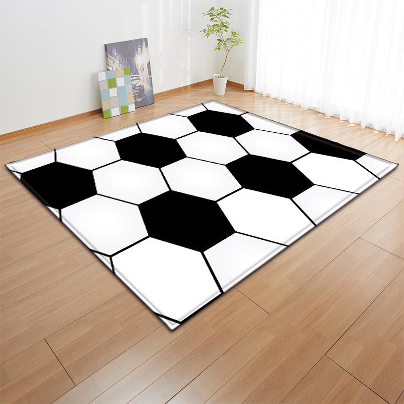 Green Modern Carpet Football Print Polyester Area Rug Stain Resistant Rug for Drawing Room