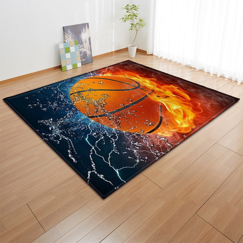 Green Modern Carpet Football Print Polyester Area Rug Stain Resistant Rug for Drawing Room