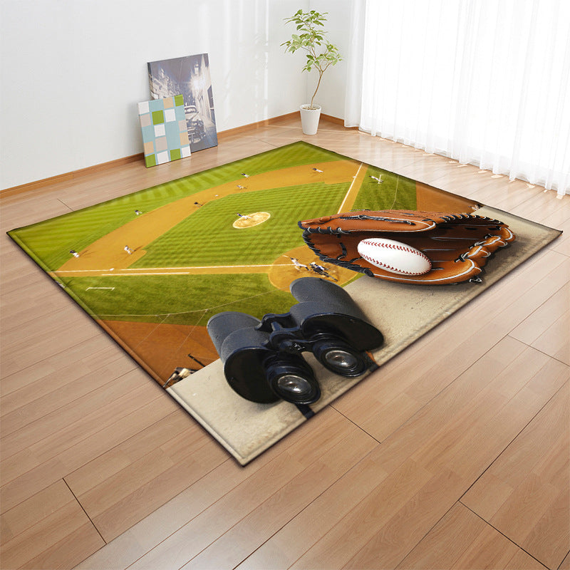 Green Modern Carpet Football Print Polyester Area Rug Stain Resistant Rug for Drawing Room