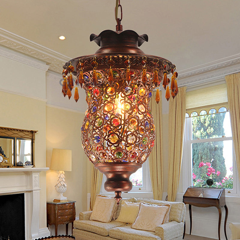Copper Urn Suspension Lighting Bohemian Metal 1 Head Living Room Pendant Light Fixture