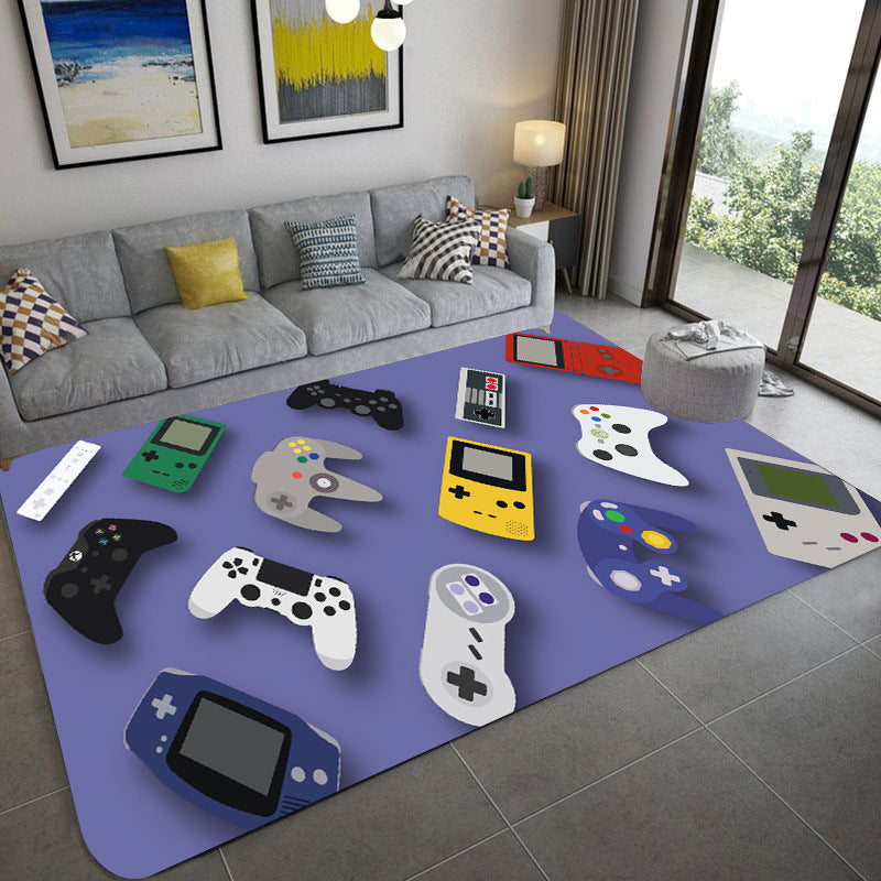 Stylish Purple Area Rug Gamepad Print Polyester Rug Anti-Slip Easy Care Carpet for Living Room