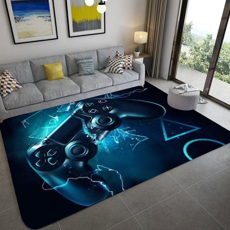 Stylish Purple Area Rug Gamepad Print Polyester Rug Anti-Slip Easy Care Carpet for Living Room