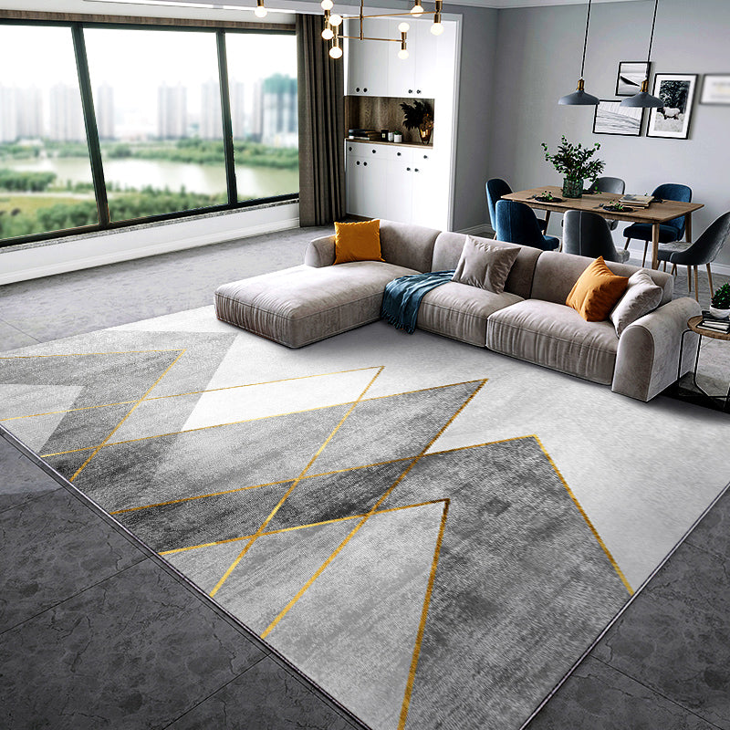 Chic Grey Carpet Modern Geometric Pattern Rug Polyester Stain Resistant Area Rug for Drawing Room
