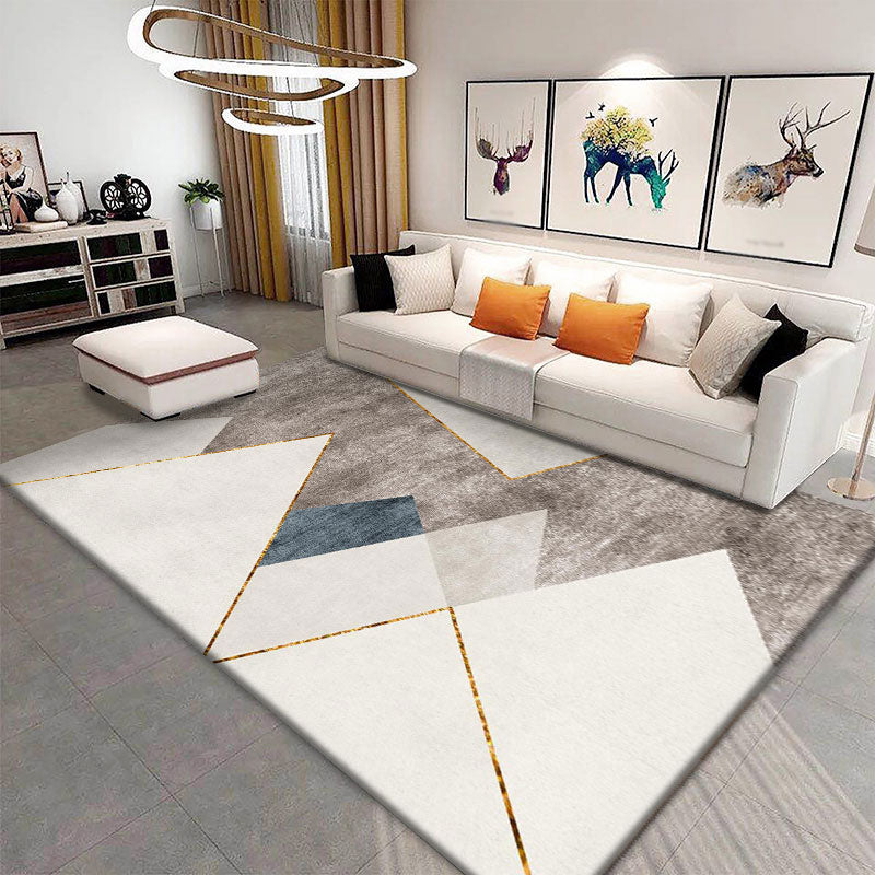 Chic Grey Carpet Modern Geometric Pattern Rug Polyester Stain Resistant Area Rug for Drawing Room